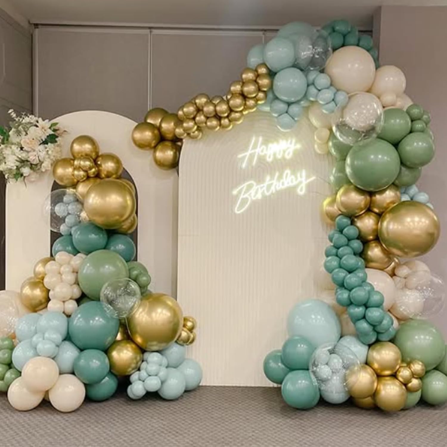Sage Green & Blue Balloons - 60 PCS 12-Inch Dusty Green, Blue, Sand & Gold for Baby Shower | Wedding Decor