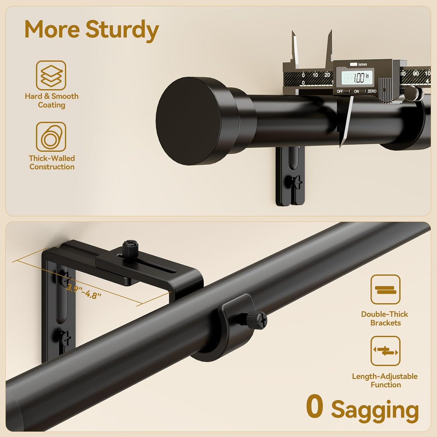 YaFex Adjustable Curtain Rods - Heavy Duty 1 Inch, 32-170 Inch, Modern Black Design for Easy Installation