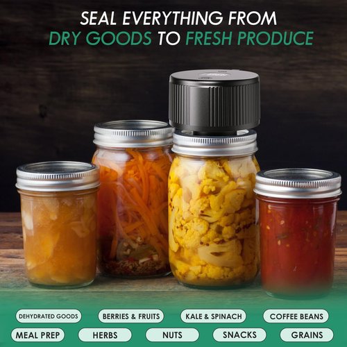 Automatic Mason Jar Vacuum Sealer Kit for Regular Mouth and Wide Mouth Canning Jars, 3-in-1 Electric Mason Jar Vacuum Sealer with 10 Regular Mouth 10 Wide Mouth Canning Jars and 2 Sous Vide Bags