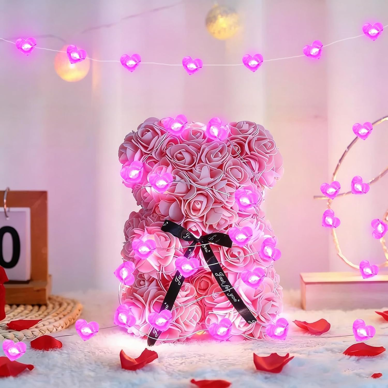 Skiennix 10FT Pink Heart Fairy Lights - Battery Operated LED String Lights with Timer | Waterproof for Indoor/Outdoor Decor
