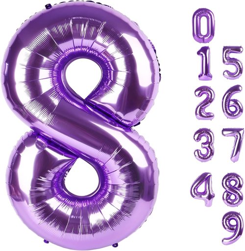 40 Inch Purple Number 8 Balloon - Perfect for 8th Birthday Parties, Weddings & Graduations