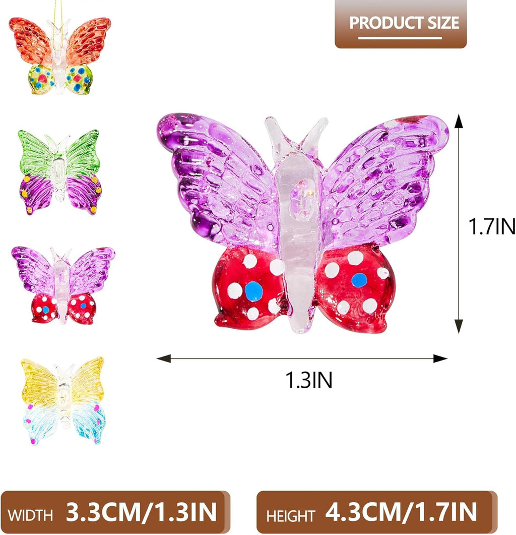 Skiennix Glass Butterfly Ornaments - 4pcs Hanging Crystal Decor for Home Windows | 1.7 Inch