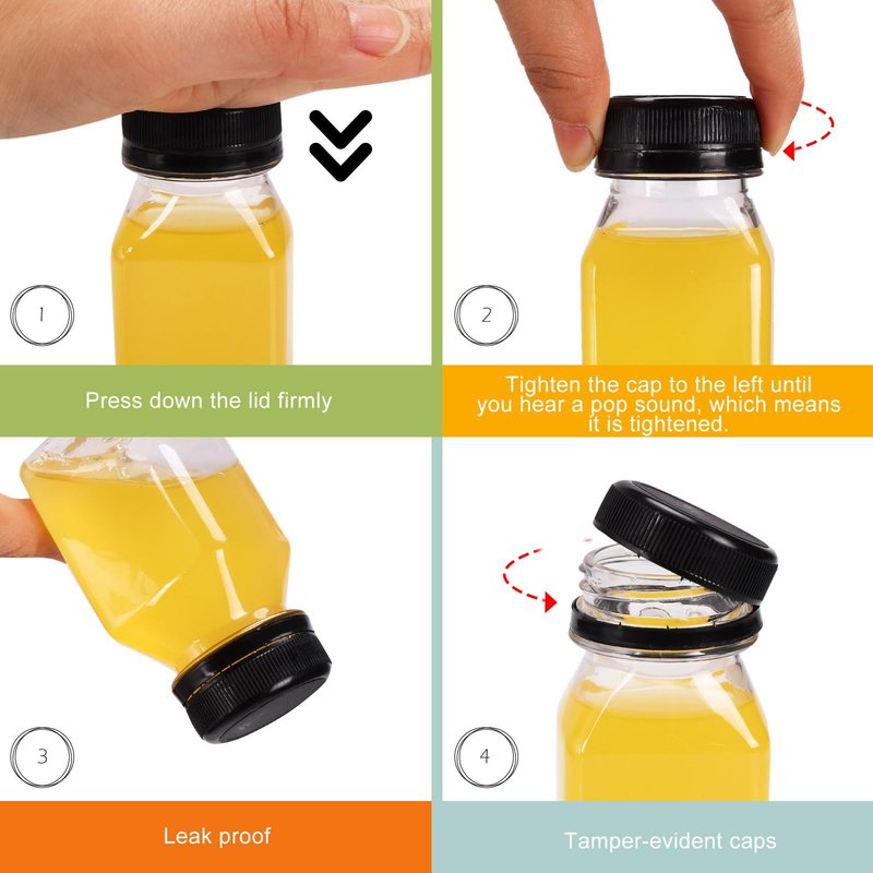 BAKHUK 36pcs 4oz Small Plastic Juice Bottles with Caps, Empty Reusable Clear Bulk Beverage Containers for Juice, Milk and Other Beverages,Suitable for Christmas Parties