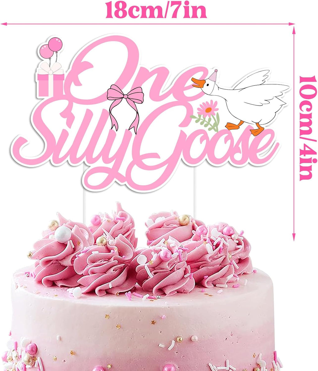 One Silly Goose Birthday Cake Topper - Fun Goose Theme Decorations for 1st Birthday | Cupcake Props