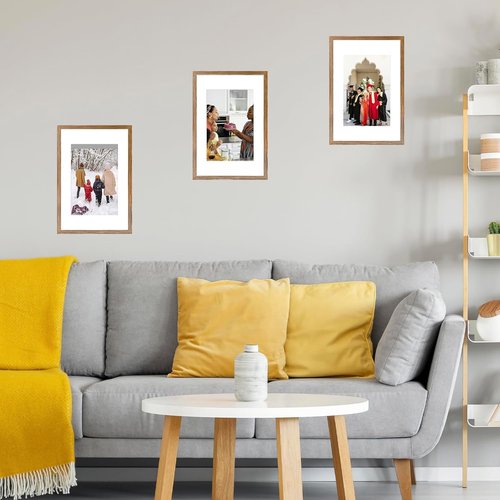 JCJMY 11x17 Picture Frame - Rustic Brown Design with 8x10 Mat | Shatter-Resistant Plexiglass