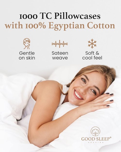 1000 TC Egyptian Cotton Pillowcases by [Brand Name] - Set of 4 Silky Soft Hotel-Quality Covers