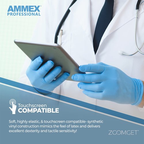 Ammex Blue Nitrile Disposable Exam Gloves, 3 Mil, Latex & Powder Free, Textured, Large, Case of 1000