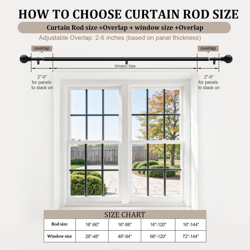 Skiennix Black Curtain Rods - Heavy Duty Metal Adjustable 72-144 Inch for Blackout Window Treatments