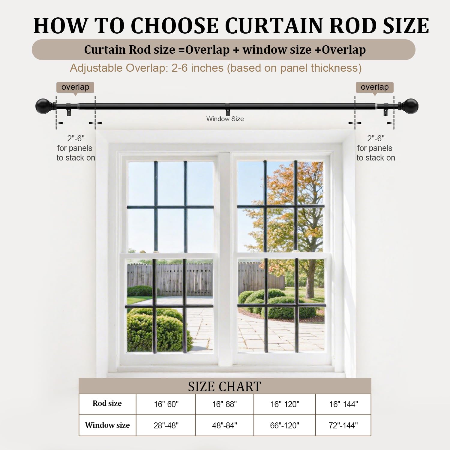 Skiennix Black Curtain Rods - Heavy Duty Metal Adjustable 72-144 Inch for Blackout Window Treatments
