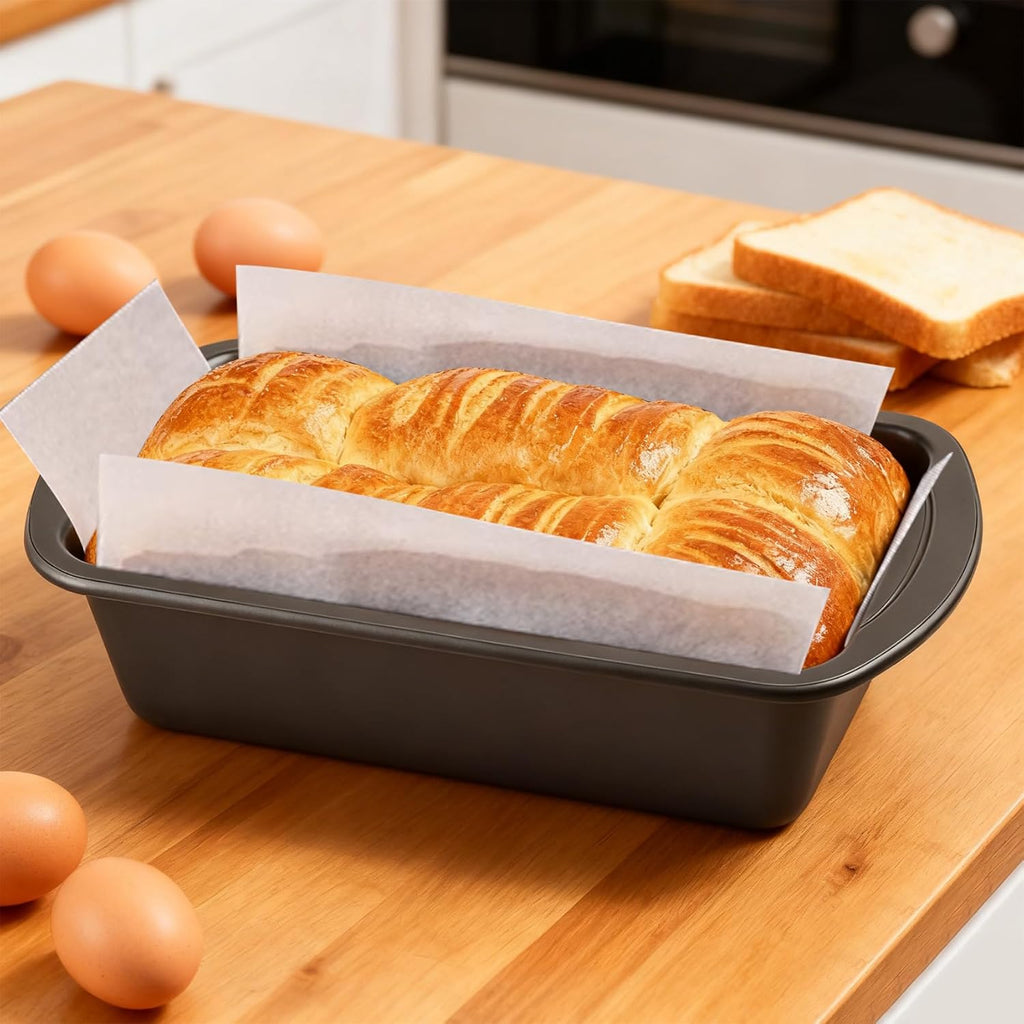 Premium Carbon Steel Non-Stick Loaf Pan - 2-Pack with 50 Parchment Paper Liners | 10x5 Inch, BPA Free