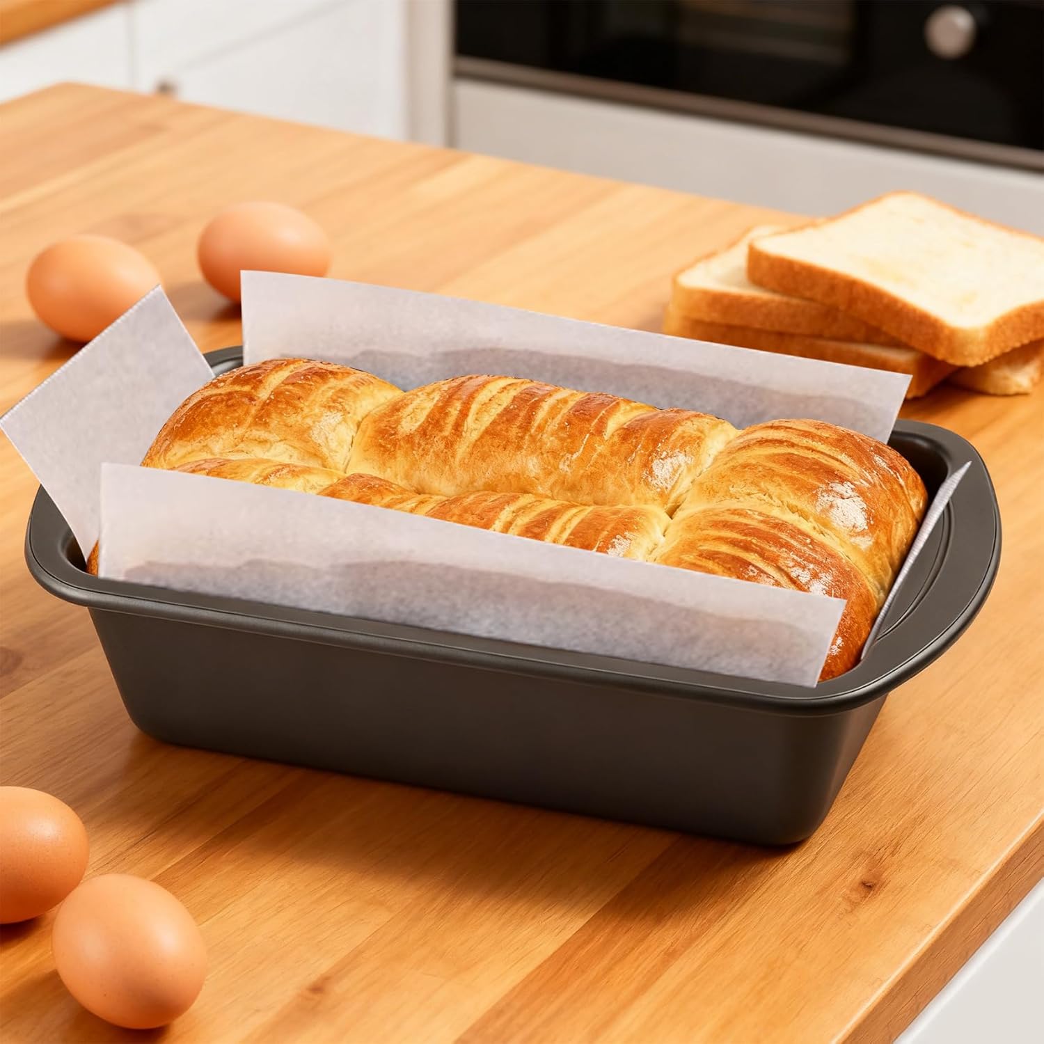 Premium Carbon Steel Non-Stick Loaf Pan - 2-Pack with 50 Parchment Paper Liners | 10x5 Inch, BPA Free