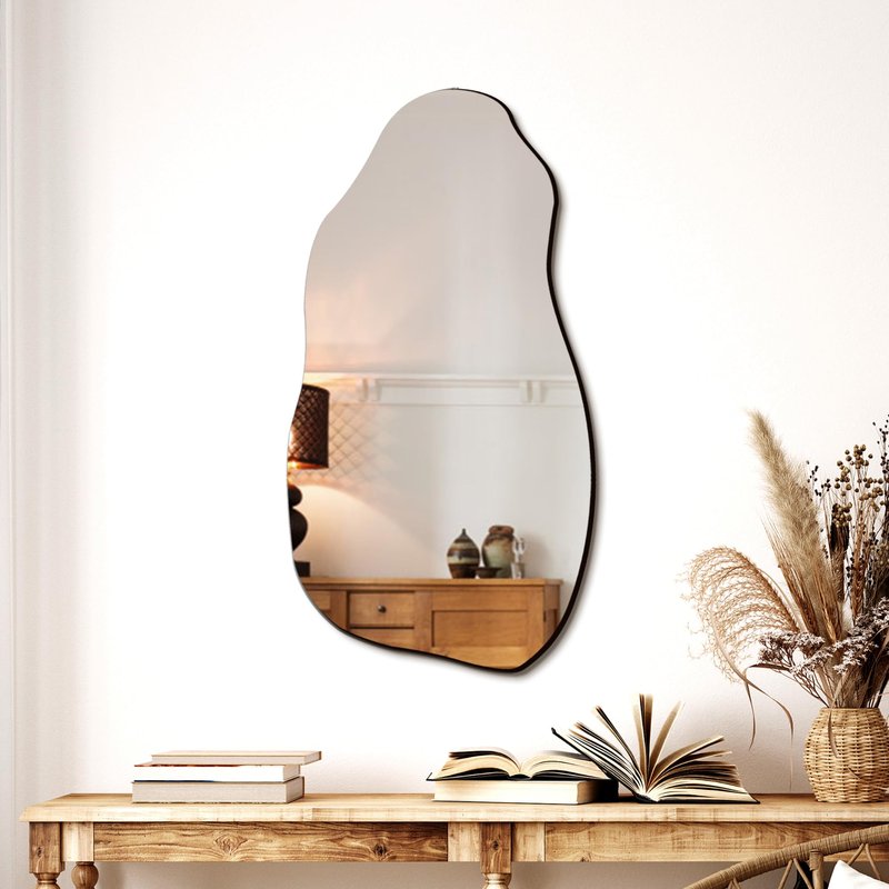 TRAHOME 32'' x 18'' Irregular Asymmetrical Wall Mirror for Living Room Bathroom Entryway, Modern Decorative Mirror Hanging