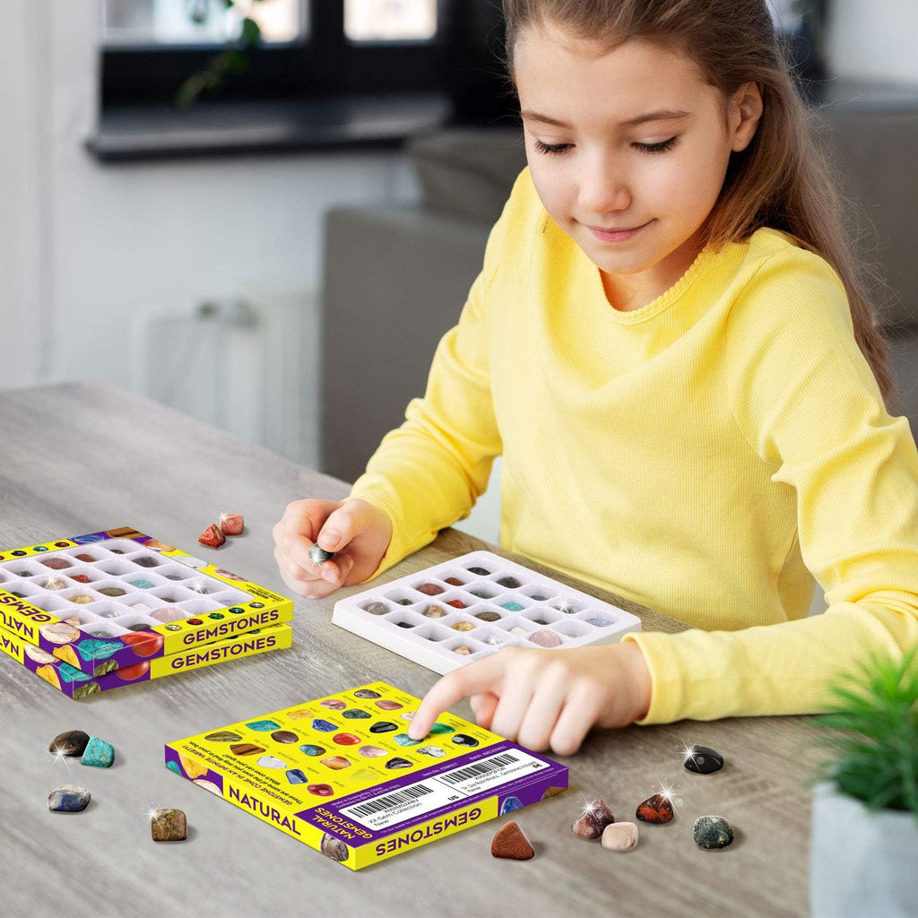 Rocks Collection 25PCS Rock and Mineral Education Set - Gemstones for Kids with Healing Chakra Stones & STEM Guide