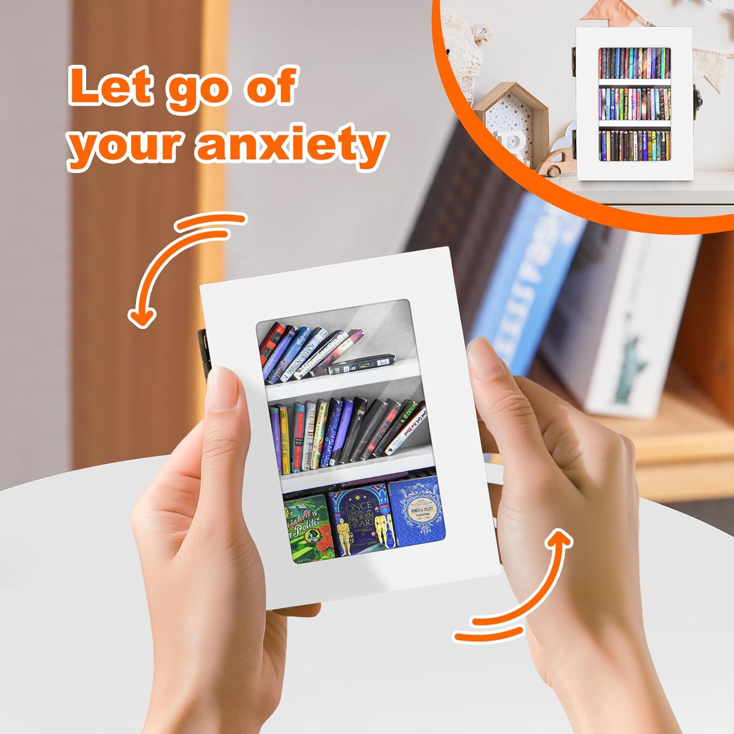 Skiennix Mini Bookshelf | 60PCS Wooden Miniature Book Library for Stress Relief - White Decor Gift