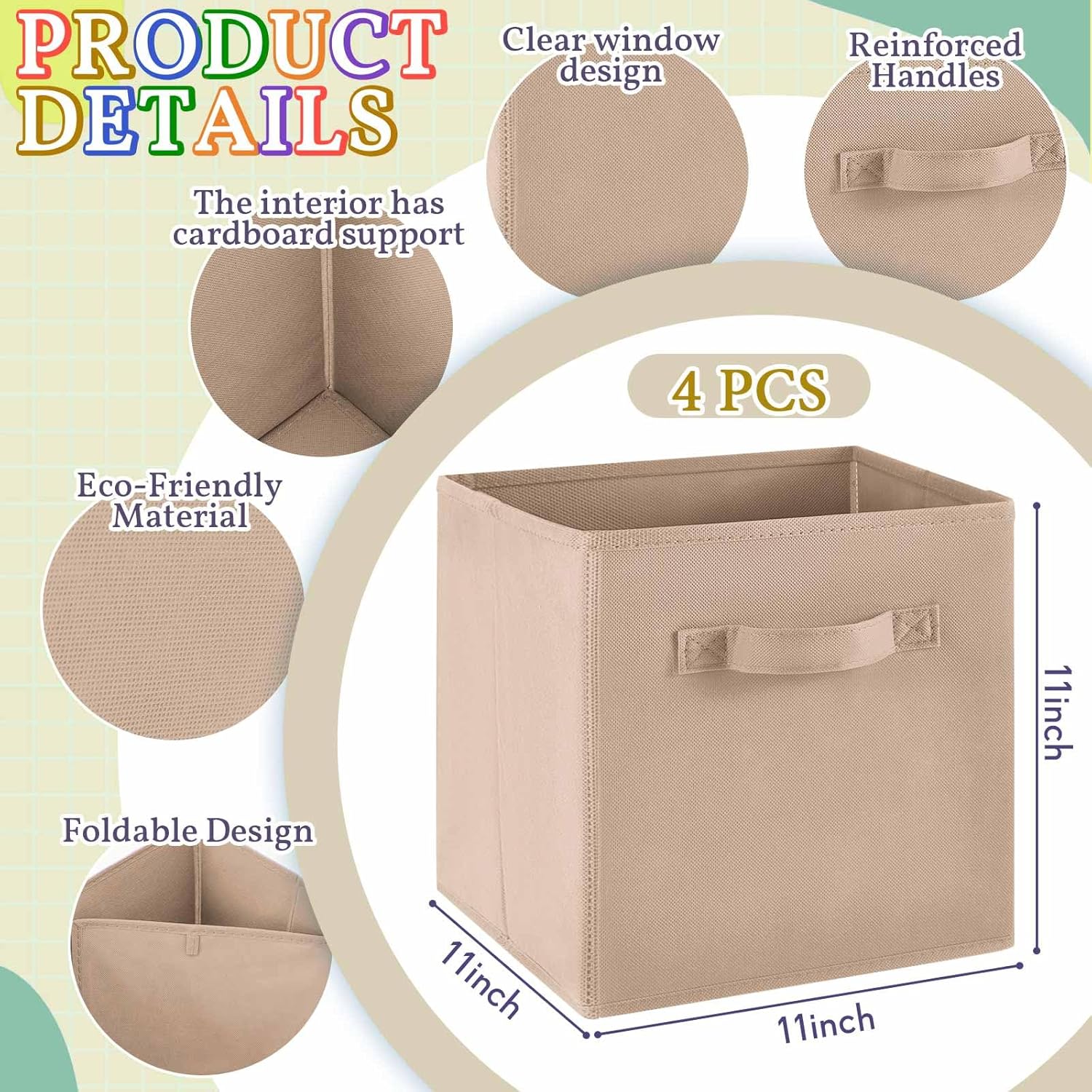 Yinder 12 Pcs Cube Storage Bins - Foldable Brown Fabric Baskets for Kids' Playroom & Nursery Decor