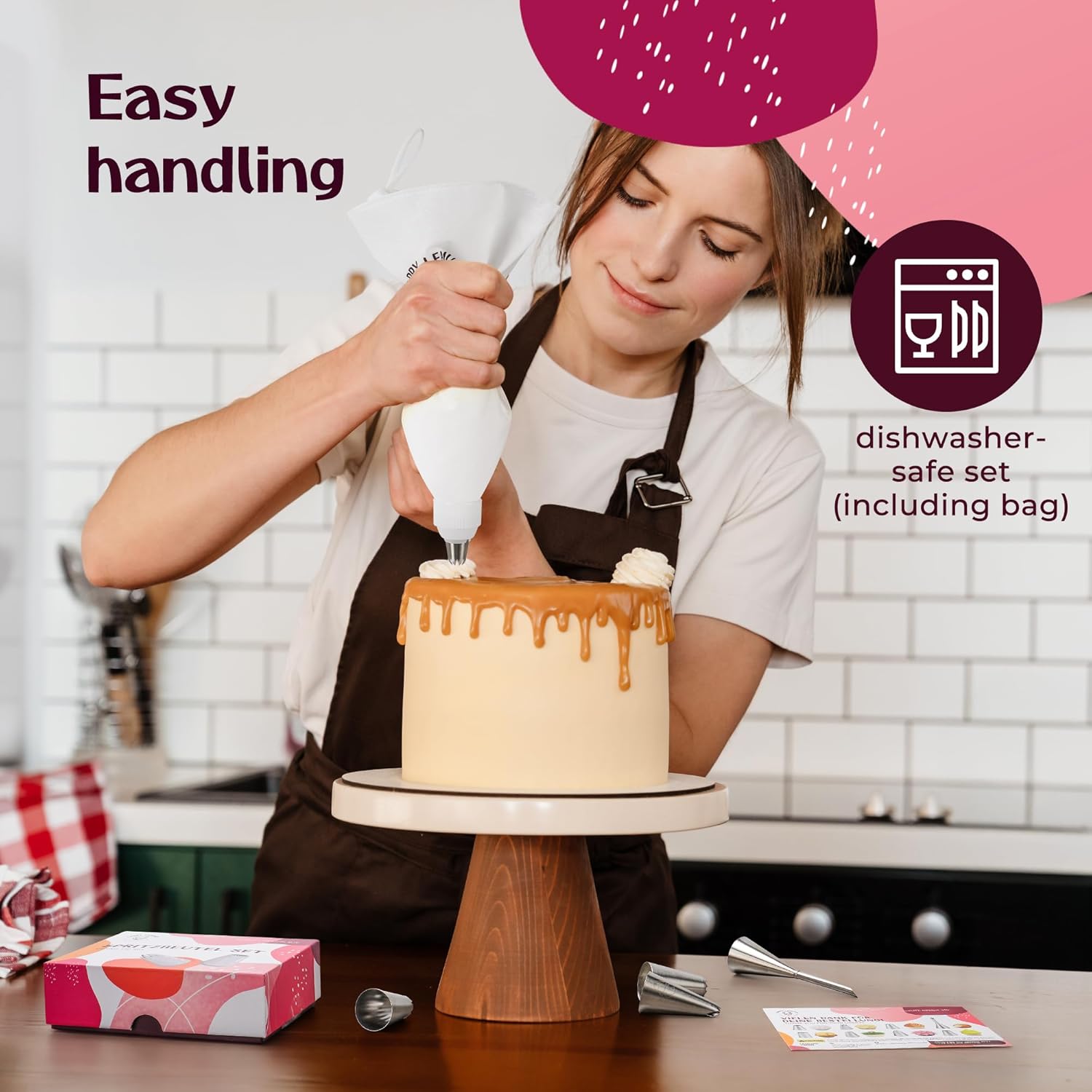 Premium Reusable Piping Bags Set | Cotton Pastry Bag 16" with 8 Large Icing Tips - Dishwasher Safe