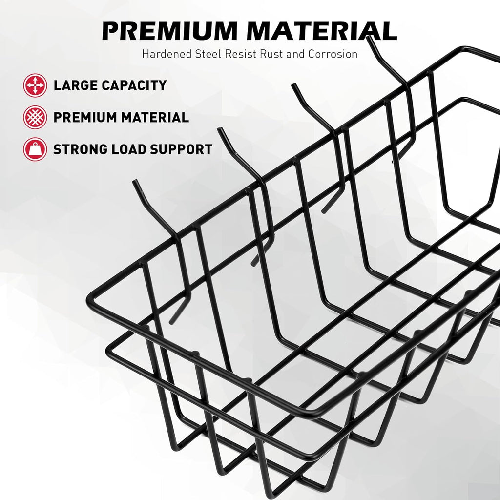 Premium Black Metal Wire Baskets by Pegboard - Heavy-Duty 5-Piece Organizer Set for Garage & Craft Room