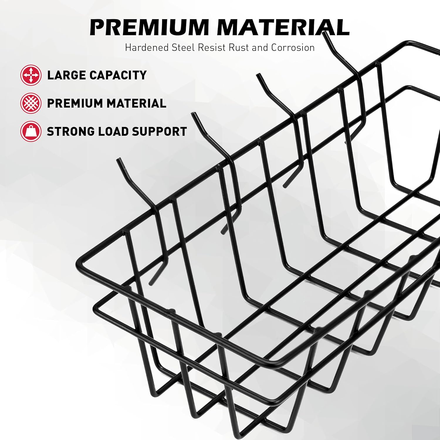 Premium Black Metal Wire Baskets by Pegboard - Heavy-Duty 5-Piece Organizer Set for Garage & Craft Room