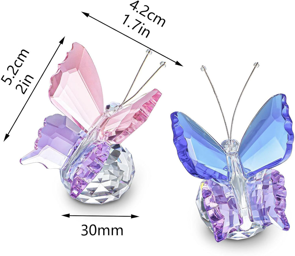 Skiennix Crystal Butterfly Figurines - Elegant Clear Ball Base | 2-Piece Set for Home Decor & Gifts