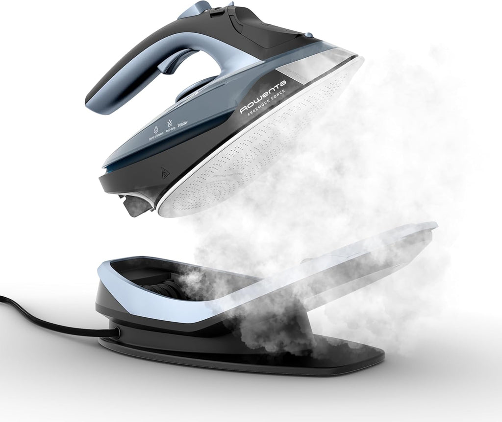 Rowenta Freemove Cordless Iron - 1600 Watts, Stainless Steel Soleplate, Rapid Heating, Portable Handheld Steamer - Blue, DE6730