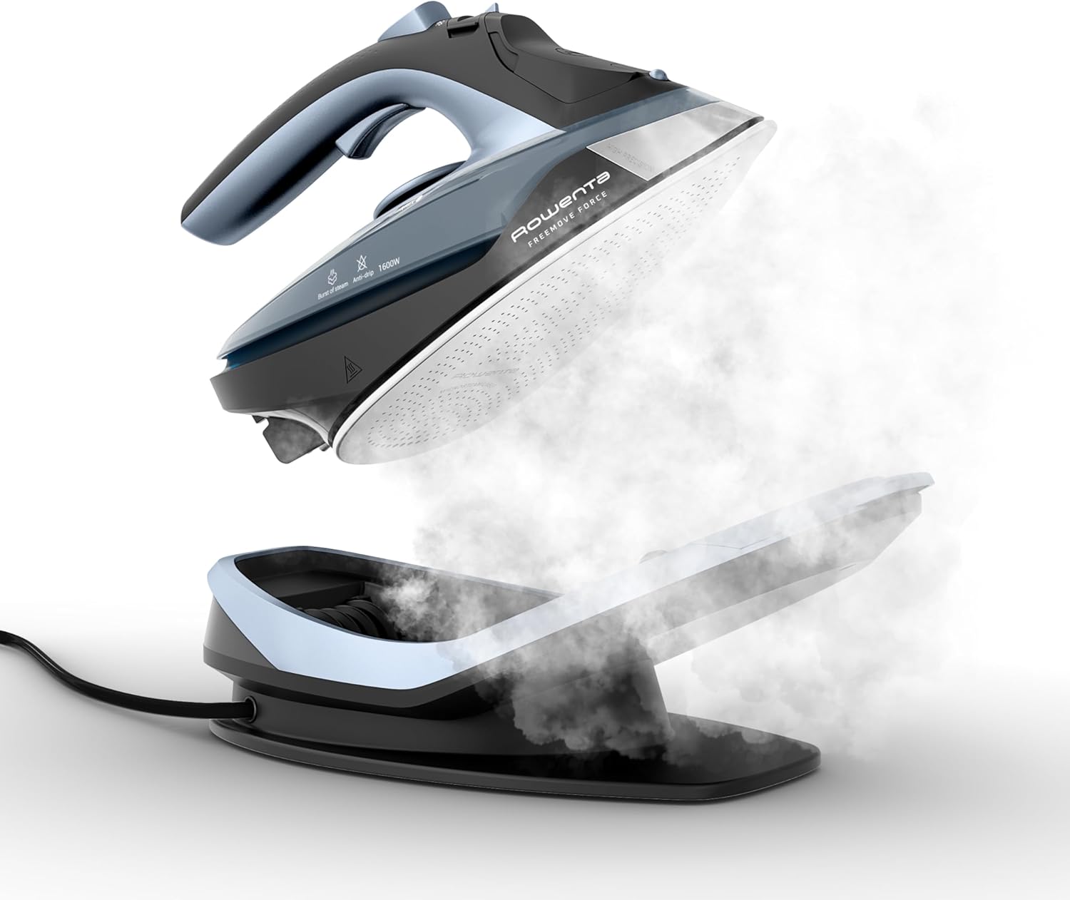 Rowenta Freemove Cordless Iron - 1600 Watts, Stainless Steel Soleplate, Rapid Heating, Portable Handheld Steamer - Blue, DE6730