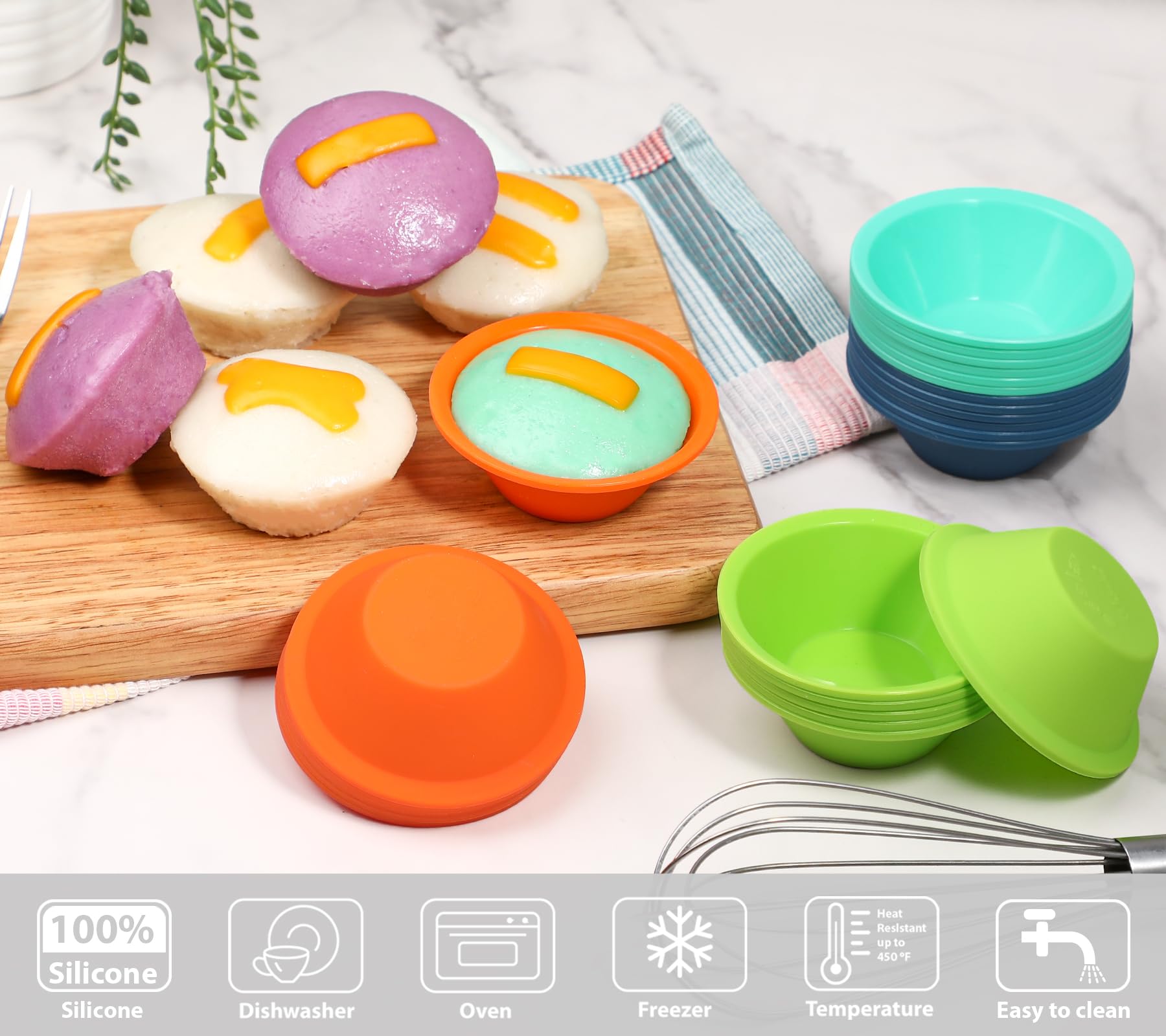 Webake 24 Pcs Silicone Puto Molder Filipino Medium-Size, 2.75" Reusable Puto Baking Cup for Steamer, BPA-Free and Non-Stick, Plastic Replacement Baking Cup, Great for Bite-Size Muffin, Tart Baking