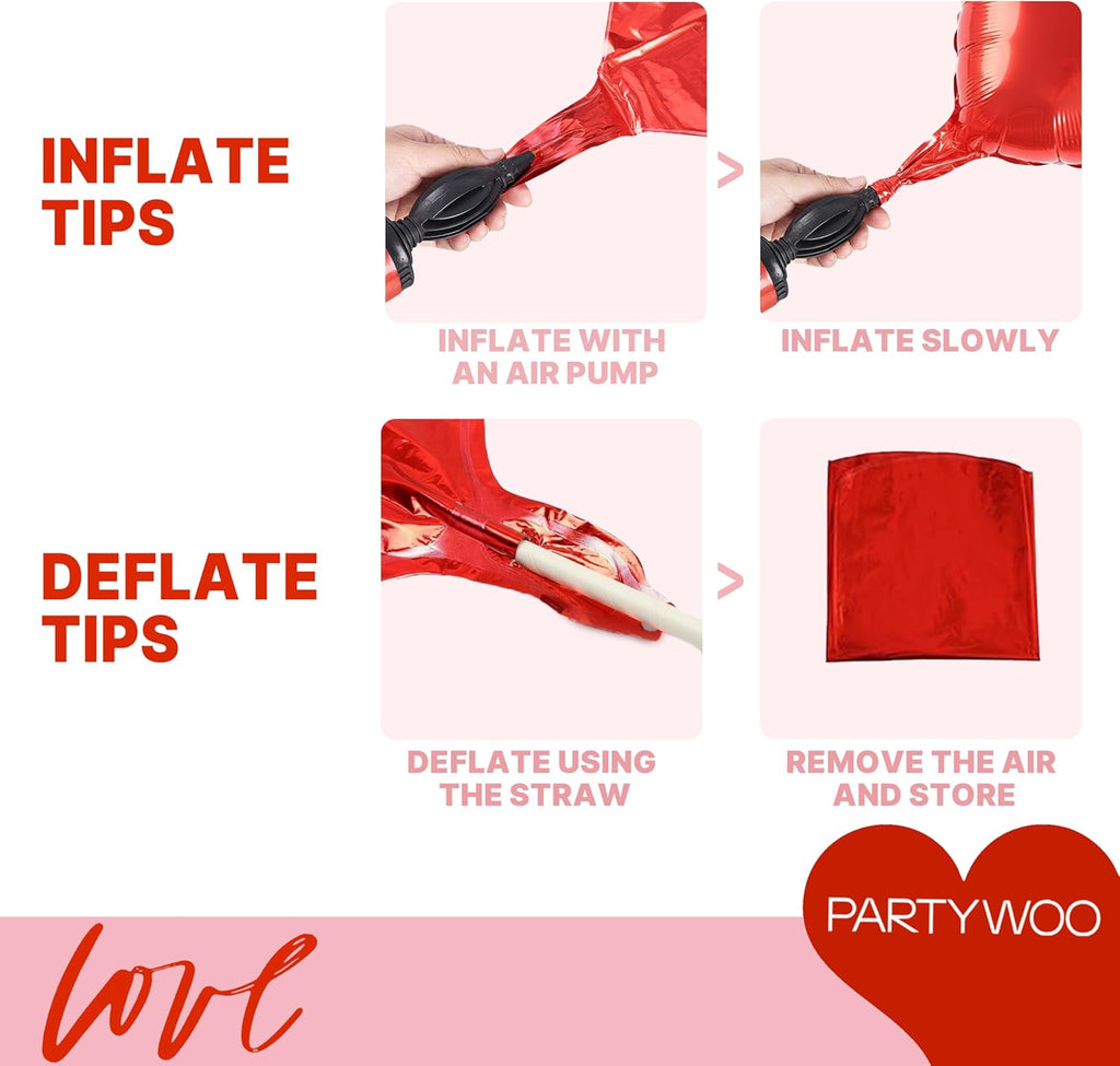 PartyWoo Valentine's Balloons - 15pcs Foil Bear & Red Heart Balloons | 24 & 18 Inch for Romantic Celebrations