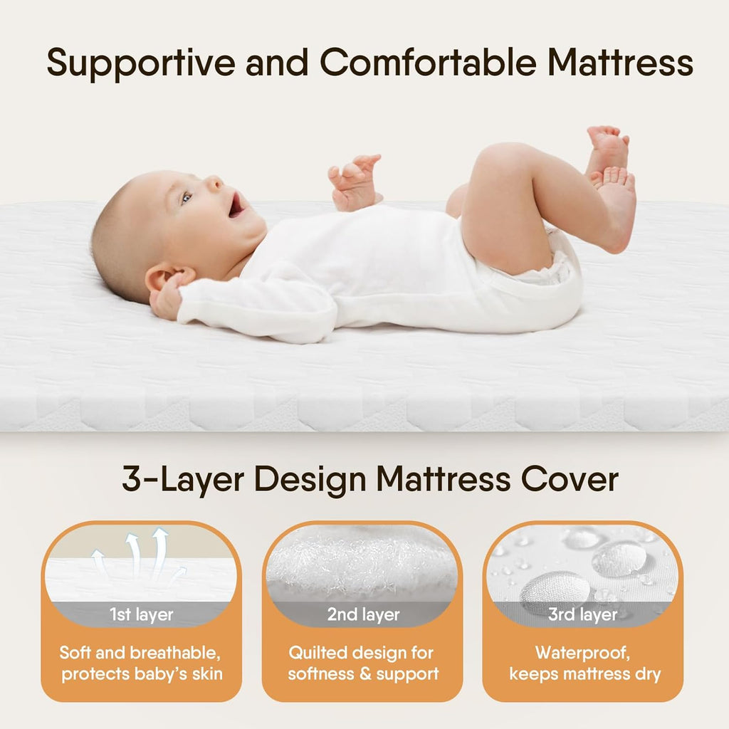 Skiennix Baby Bassinet - 3-in-1 Bedside Sleeper with Adjustable Height & Full-Mesh Sides for Newborns