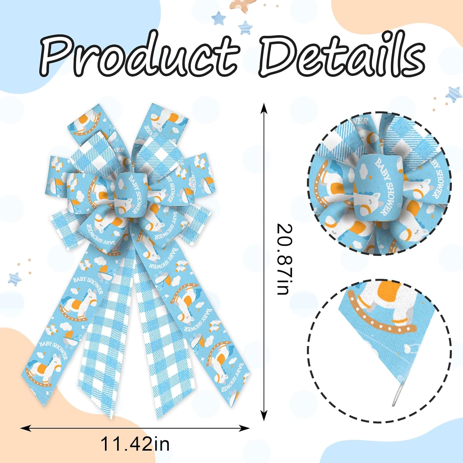Skiennix Large Baby Shower Bows - Blue Burlap & Ribbon Wreath Decorations for Gender Reveal & Birthdays