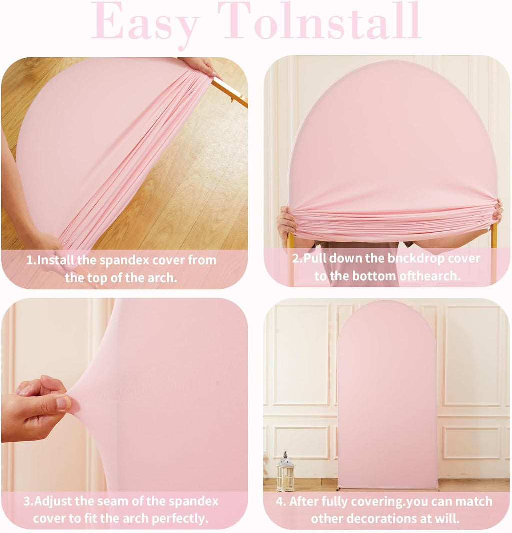 Skiennix Pink Arch Cover Set - 7.2ft & 6ft Stretchy Spandex Backdrop for Weddings & Parties
