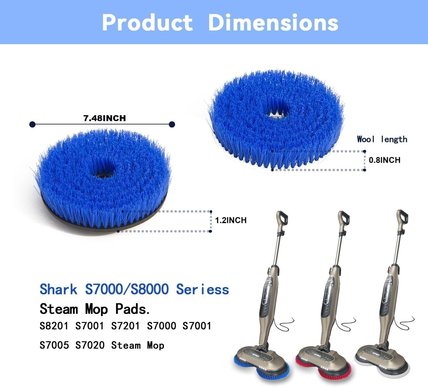 Shark S7001 Mop Pad Replacement Brush Heads - Professional Deep Cleaning for Tile & Hard Floors | Blue