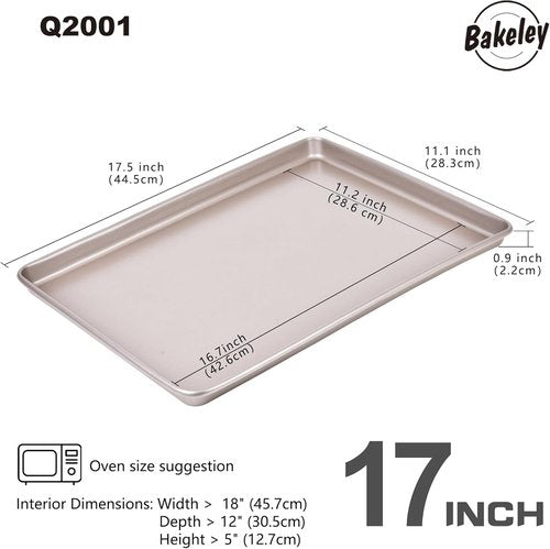 Champagne Gold Baking Sheet Pan Set - 2 Nonstick Commercial Cookie Sheets | 17.5"x11.7" Size