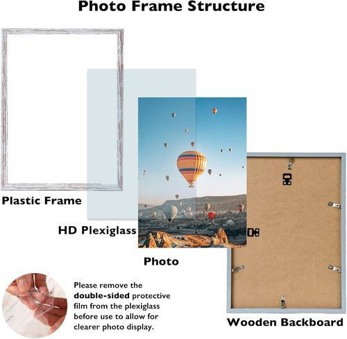 JCJMY Picture Frame - 10x14 Inch for Horizontal & Vertical Display | Rustic White with Shatter-Resistant Plexiglass