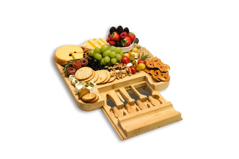 Demin Design Bamboo Cheese Board Charcuterie Board Gift Set - House Warming & Wedding Gifts, Bridal Shower &, Mother's Day & Valentine's Day Idea