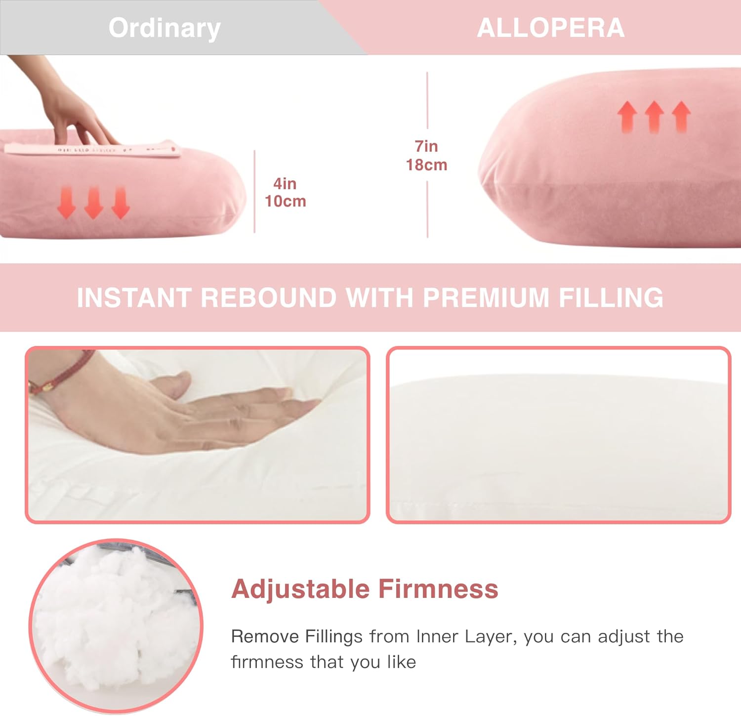 ALLOPERA Pregnancy Pillow - Full Body 57 Inch Maternity Support with Removable Washable Cover | Pink Milk Fiber