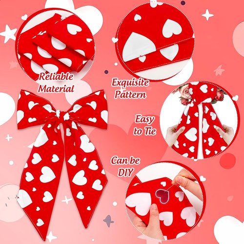 FYSUIMU Valentine's Day Wreath Sash - Red & White Heart Garland for Indoor/Outdoor Decor