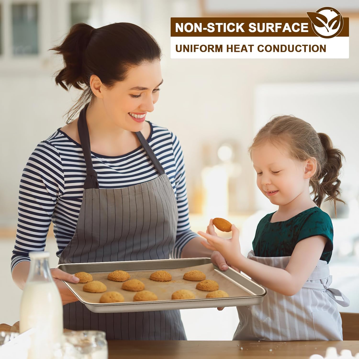 Wildone Baking Sheet Pan Set - Nonstick Carbon Steel Cookie Sheets | Heavy Duty 15x10 Inch Oven Trays