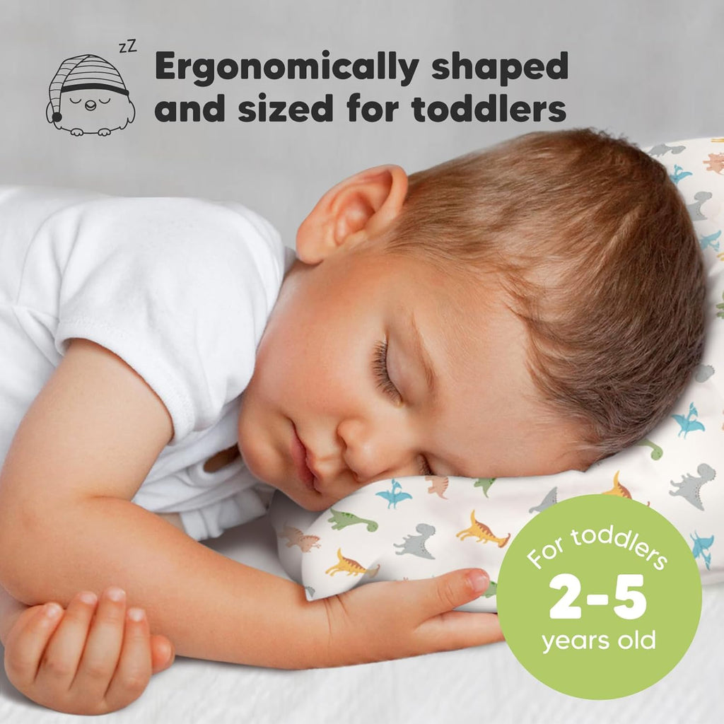 My Little Dreamy Toddler Pillow - Organic Cotton Travel Bed Pillow with Soft, Breathable Pillowcase | 13x18 Inches, Machine Washable for Ages 2-5 (Roarsome)