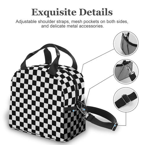Fekroma Lunch Bag Insulated Lunch Box Reusable/Washable/Durable Lunchbox Lightweight Lunch Tote Bag (Checkered, One Size)
