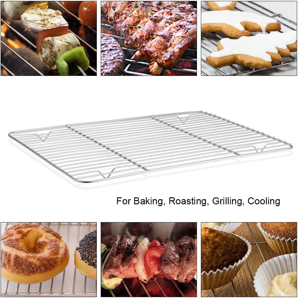 P&P CHEF Cooling Baking Rack Set of 2 - Stainless Steel Racks for Baking & Roasting | 8.6" x 6.2" Silver