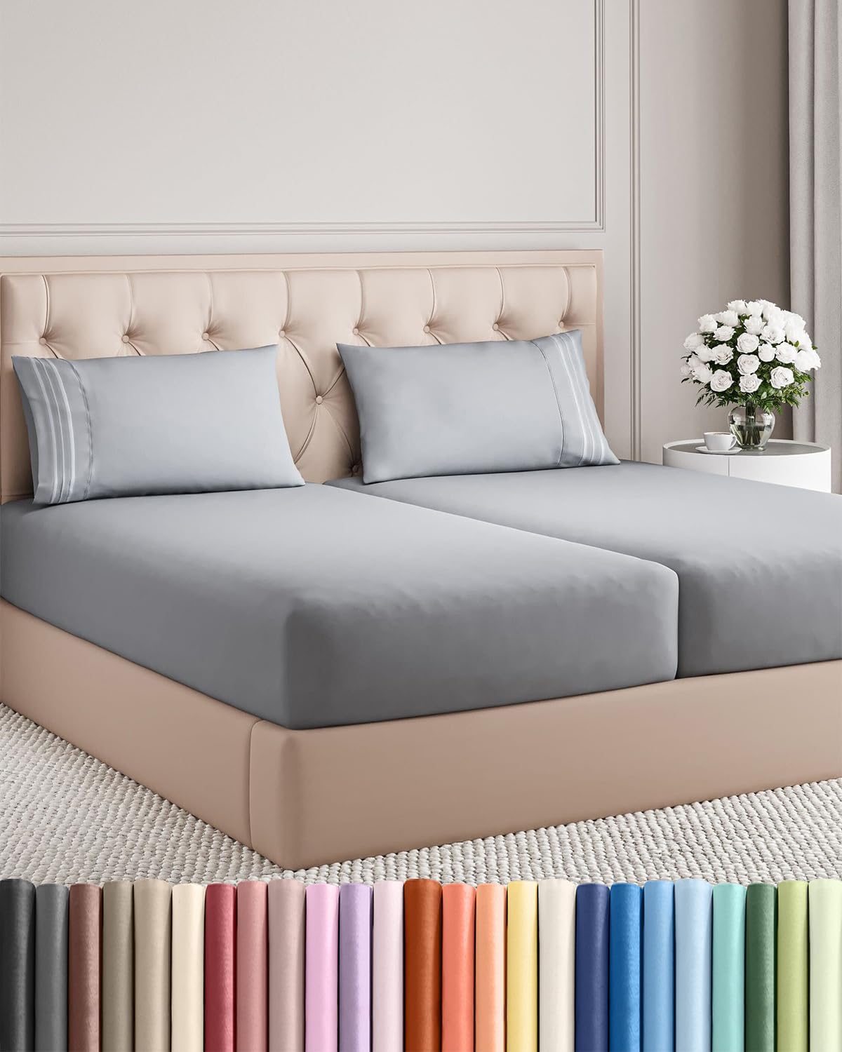 Split King Size Sheet Set by [Brand Name] - Comfy Cooling Bedding with Deep Pockets - Luxury Hotel Quality in Steel Blue