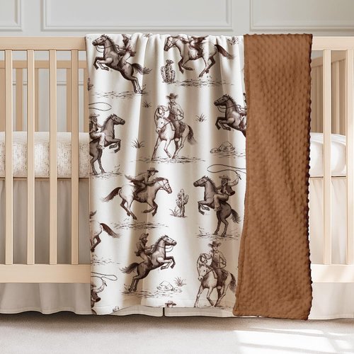 Western Baby Blanket, Cowboy Minky Blankets for Boys Girls, Nursery Room Decor, Soft Warm Lightweight Nursery Bed Blanket for Newborn Toddlers Son Daughter (05)