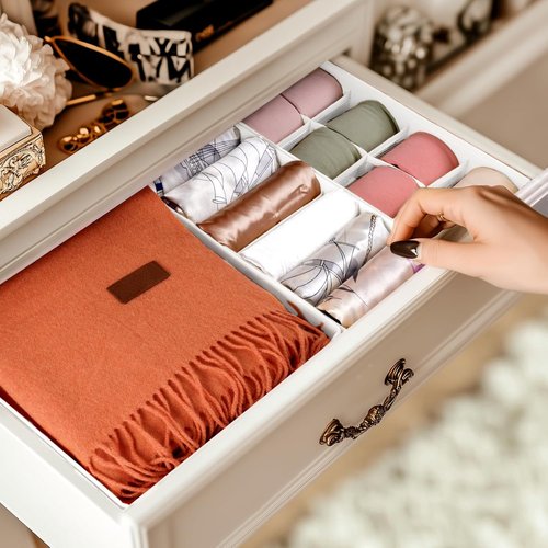 Criusia Sock Drawer Organizer - 8 Foldable Dividers for Baby Clothing, Underwear & Accessories | White