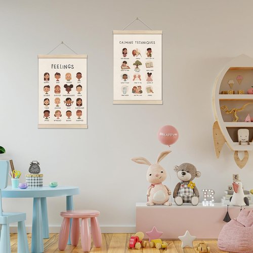 DOI-LANEE Feelings Chart - 16x12 Inch Montessori Emotions Poster | Mental Health Decor Set of 2