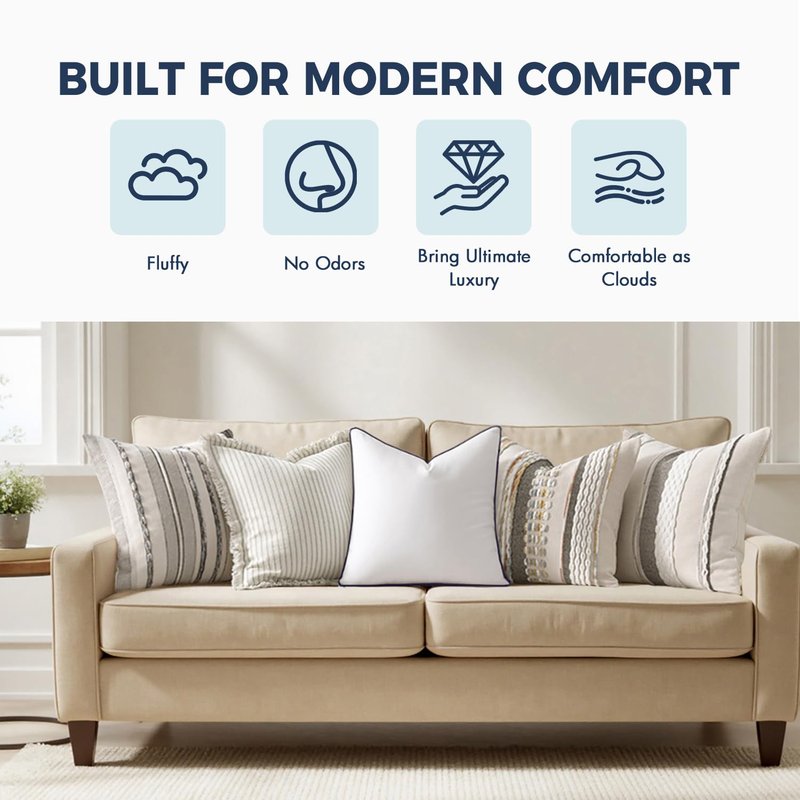 MIULEE 26x26 Euro Pillow Inserts, Fluffy Down Alternative Filling Pack of 2 Ultra Soft Throw Pillows for Bed Sofa Couch