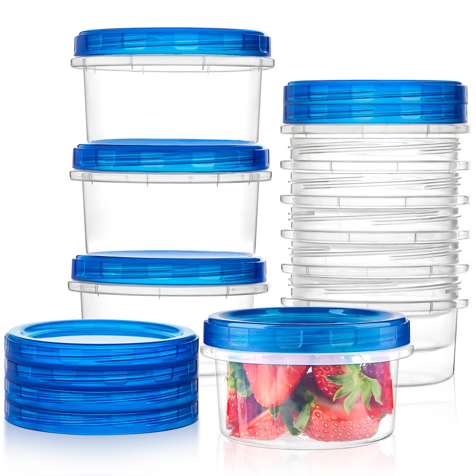 Qeirudu 10 Pack 8oz Freezer Storage Containers with Screw Lids, Leakproof Meal Prep Containers, Small Reusable Plastic Food Storage Containers for Fruits, Leftovers, Salads, Overnight Oats