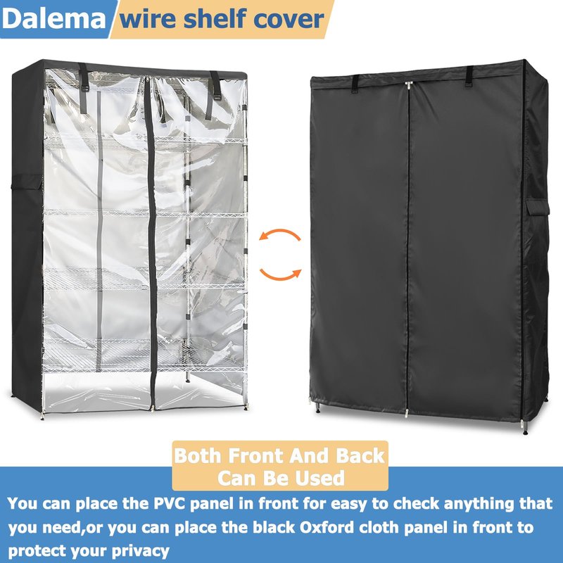 Dalema Wire Rack Covers,Heavy Duty 600D Dustproof Waterproof Storage Rack Covers for Metal Shelves,Storage Shelf Cover with Zipper for Wire Shlef,60''W x 24''D x 71''H,Black with Clear Front