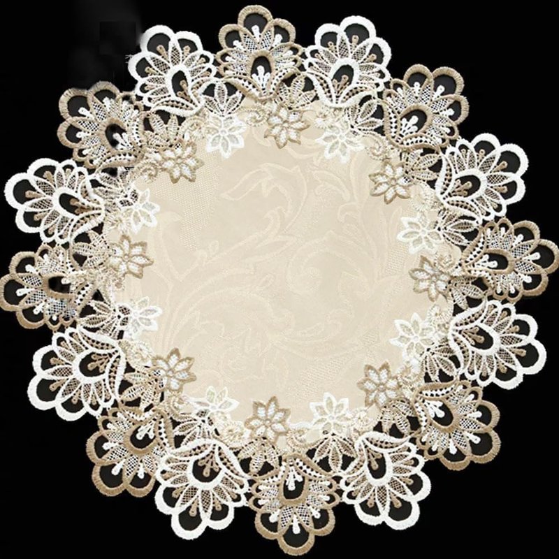 AMZALI Embroidered Placemats,Stain Resistant Lace Lunchmats Place Mats, Home Kitchen Dining Table Mats Doilies, Round Lace Placemats Table Centerpiece, Topper Pack of 4, Round 16 Inch