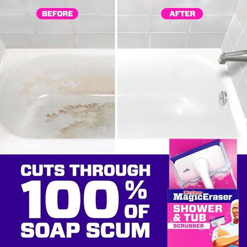 Mr. Clean Magic Eraser | All-in-One Bathroom Cleaner Kit - Shower & Tub Scrubber with Lemon Scent