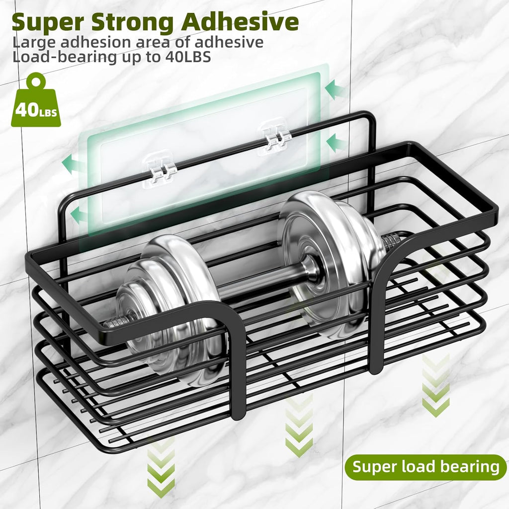 Yougai Shower Caddy - Rustproof Shower Organizer with Soap Holder & Hooks | Wall-Mounted Storage (Black)